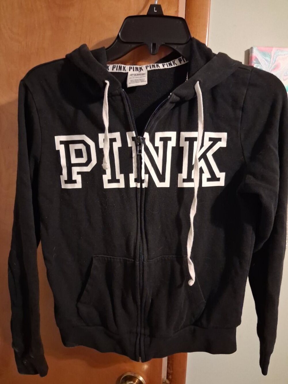 VS Pink Zip Up Hoodie Size XS Black White